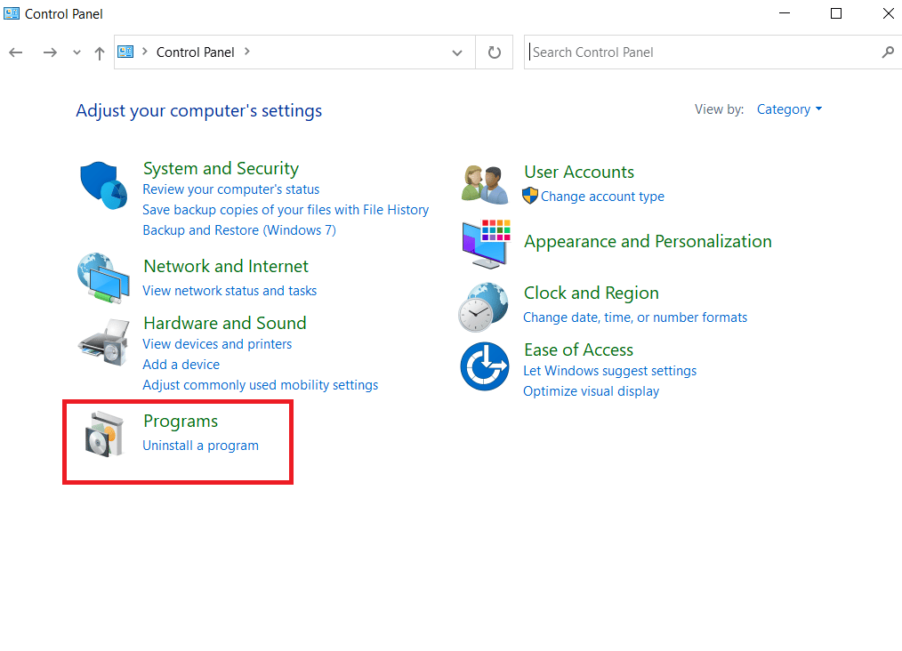 haga clic en Desinstalar un programa