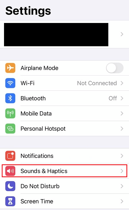 Toque la opción Sonidos y hápticos | cambiar el sonido de la alarma de mi iPhone