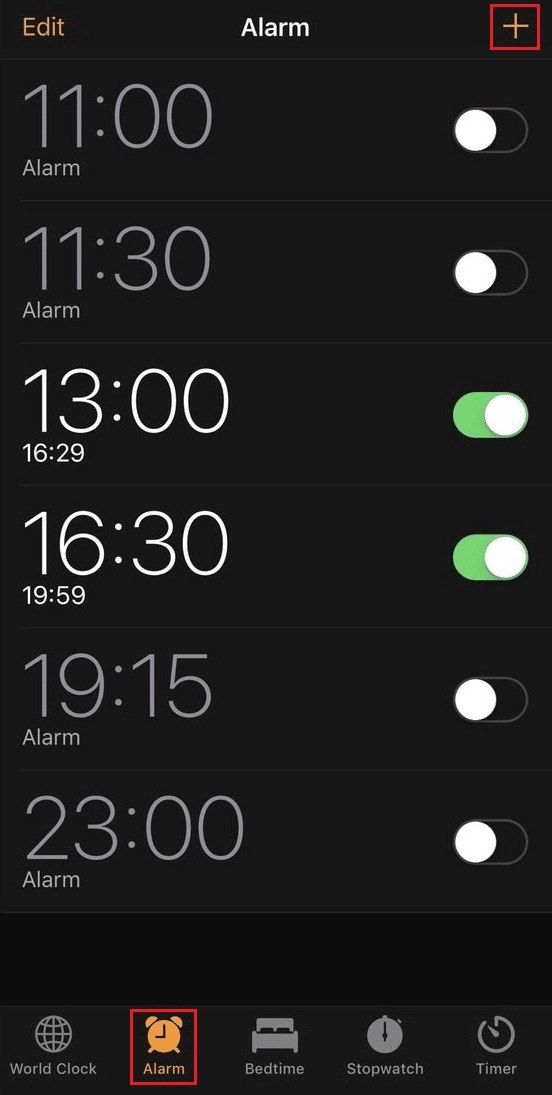 Aplicación Reloj - Pestaña Alarma - ícono más