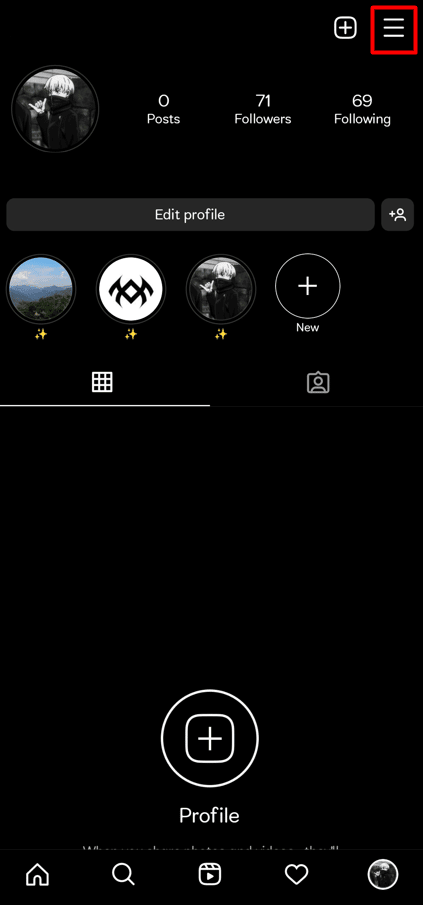 En la parte superior derecha de su perfil, verá el icono de hamburguesa |  ¿Puedes ocultar a quién sigues en Instagram?