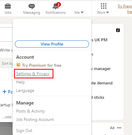 Haga clic en Configuración y privacidad. Cómo encontrar a alguien en LinkedIn por dirección de correo electrónico