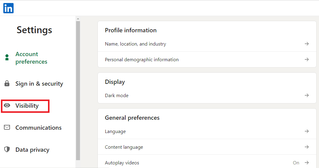 Haz clic en Visibilidad