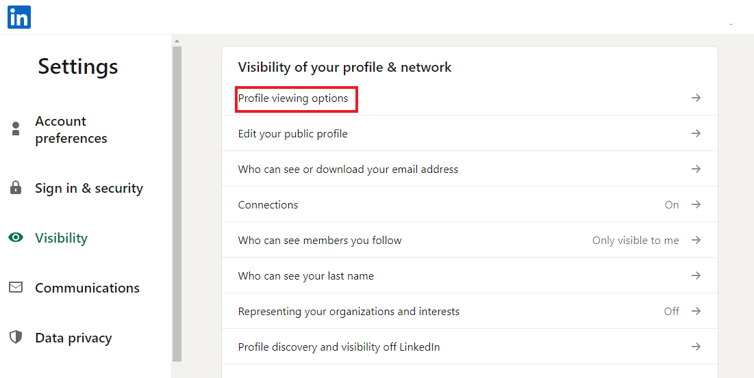 Haga clic en Opciones de visualización de perfil. Cómo encontrar a alguien en LinkedIn por dirección de correo electrónico