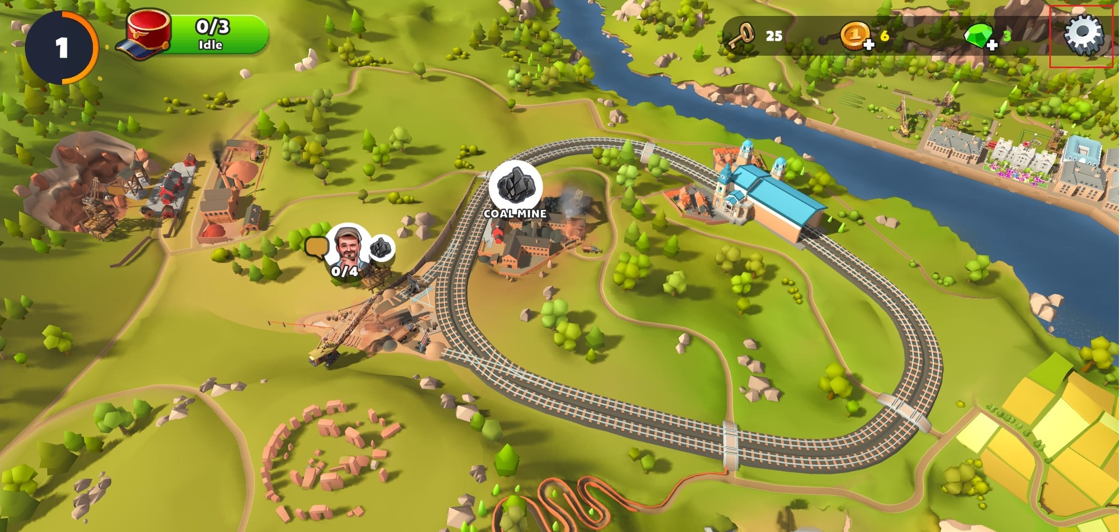 toque el icono de engranaje.  como se consiguen mas gemas en la estacion de tren 2