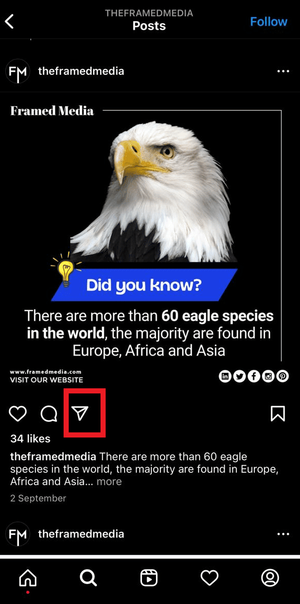 toca el ícono Compartir debajo de la publicación que deseas compartir