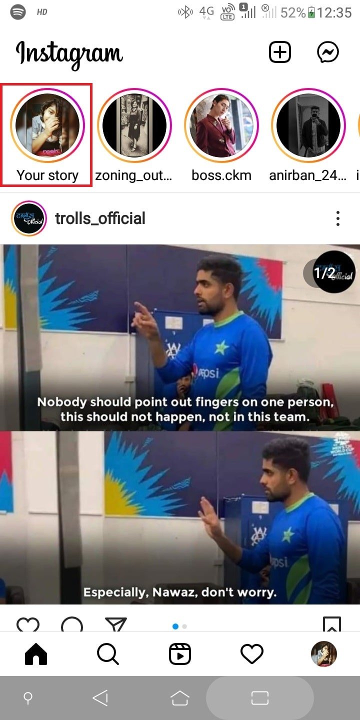 Mantenga presionado el ícono de la historia para agregar más a su historia de Instagram. 