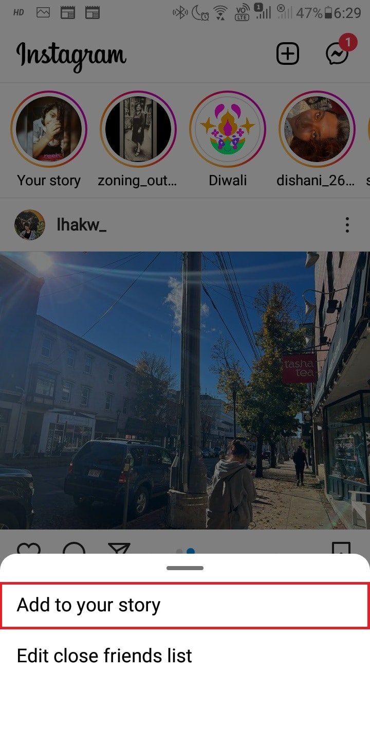 Toque Agregar a su historia para agregar más de una historia en Instagram. 