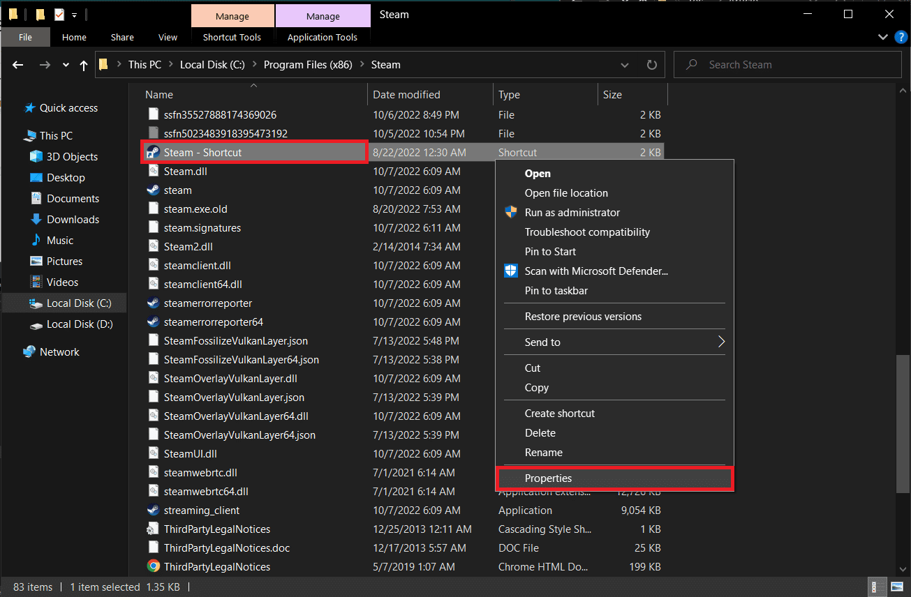Haga clic con el botón derecho en el acceso directo de Steam recién creado y seleccione Propiedades.  Solucionar el error de AppHangB1 en Steam