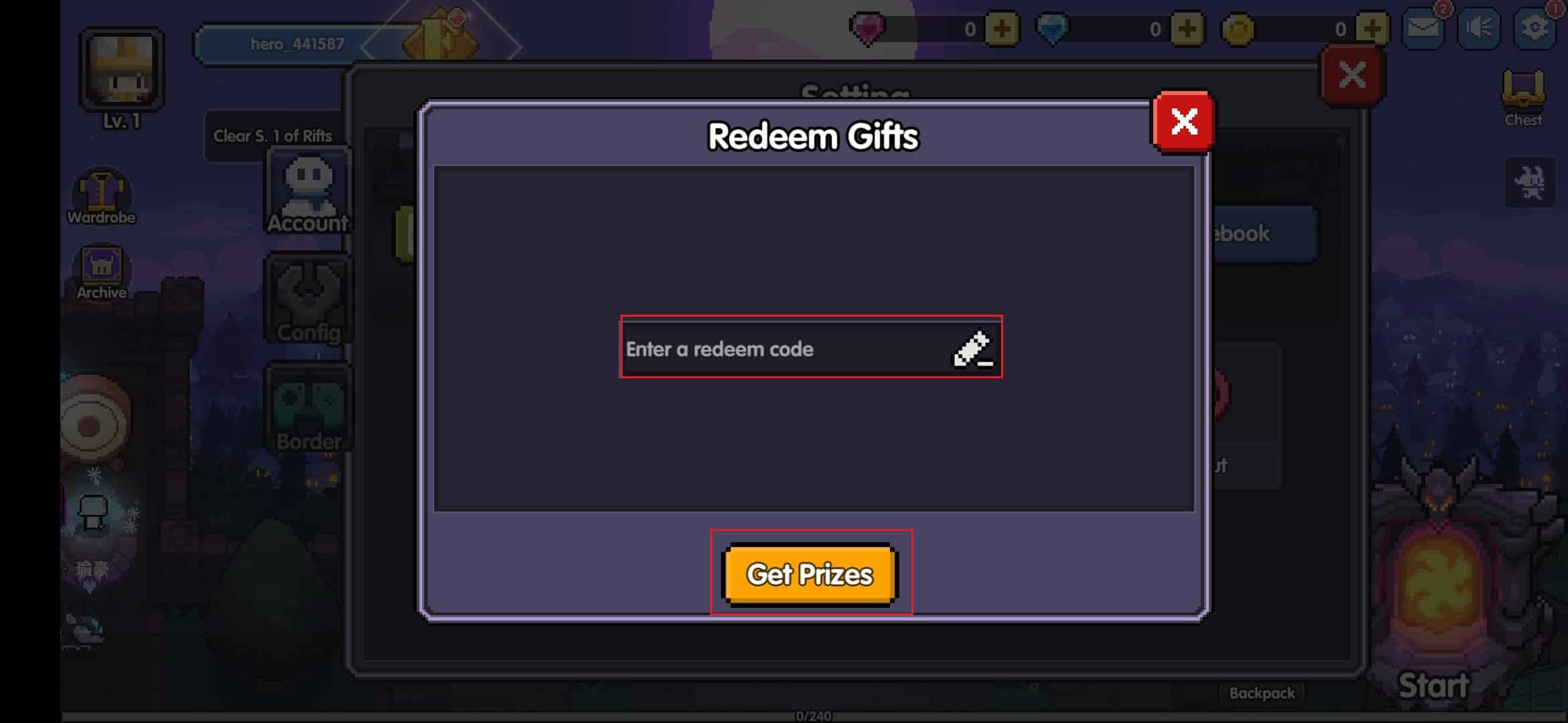 Canjear código para obtener premios