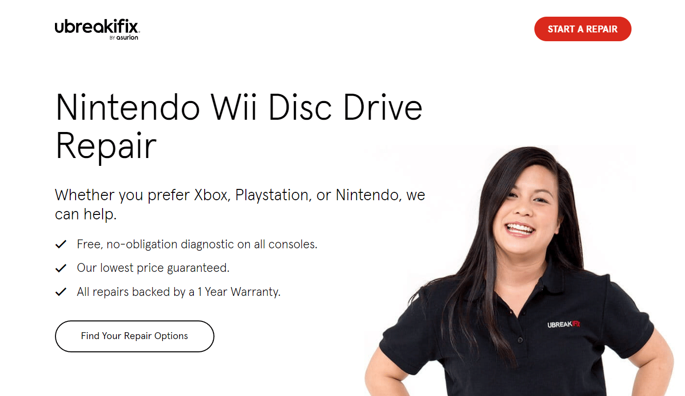 Página de reparación de la unidad de disco de Nintendo Wii