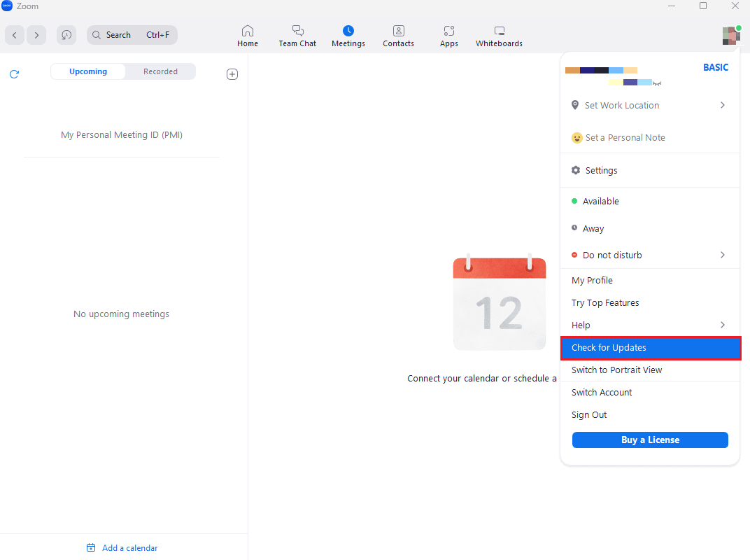 Busque actualizaciones de la aplicación Zoom.  Arreglar los filtros de zoom que no se muestran en la PC