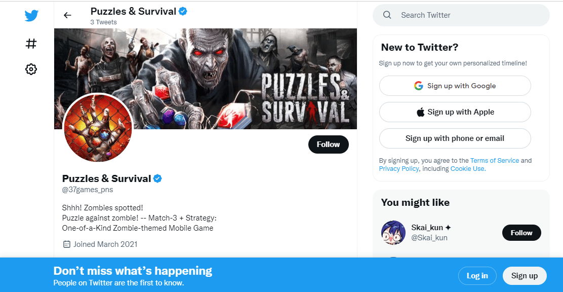 Cuenta de Twitter de Puzzles y Supervivencia