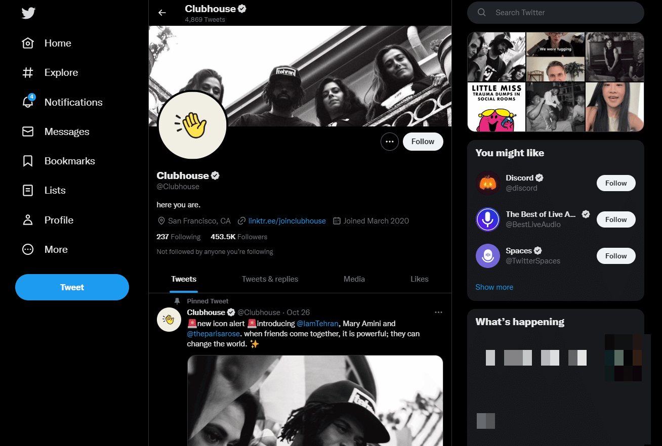 Página de Twitter de la casa club