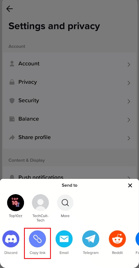Toque en Copiar enlace
