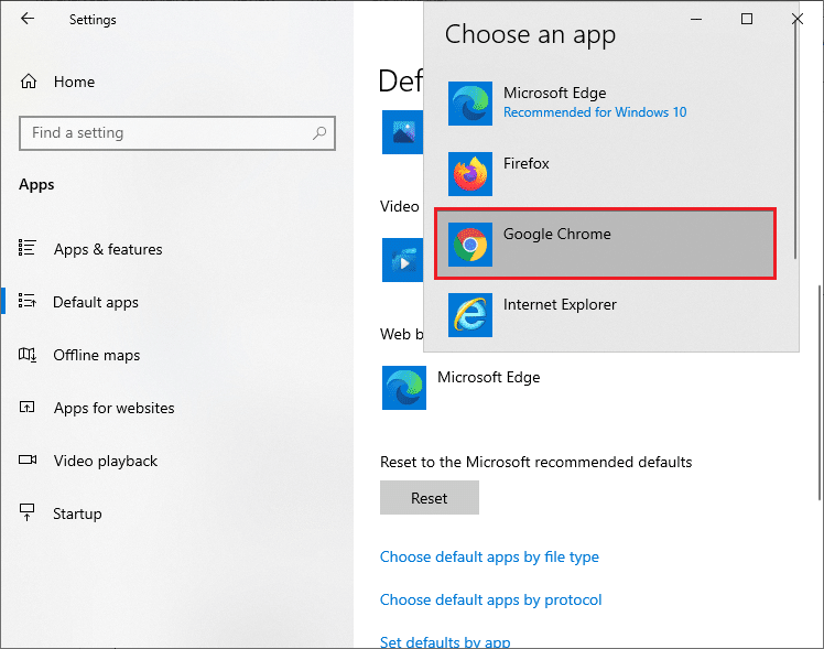 seleccione Google Chrome como navegador web predeterminado