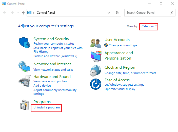 haga clic en la opción Desinstalar un programa en la categoría Programas. Formas de arreglar el código de error de Roblox 267