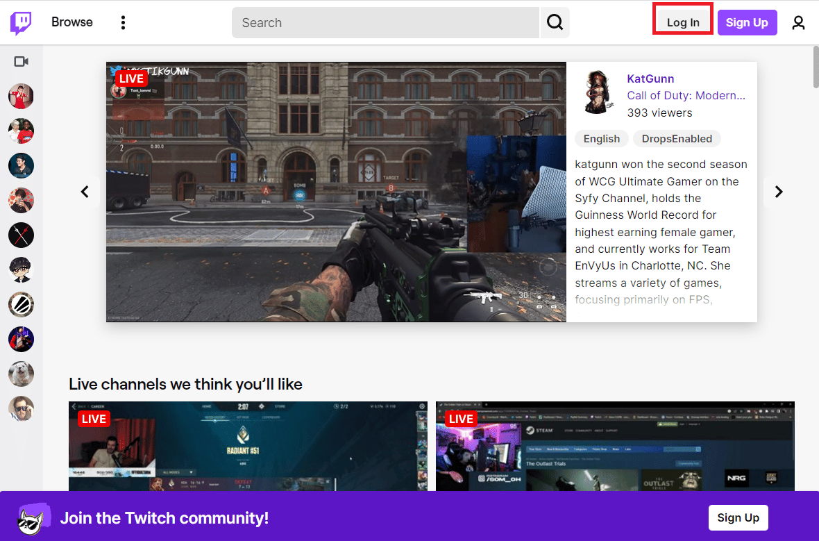 haga clic en Iniciar sesión.  Cómo arreglar el tamaño del avatar de Twitch
