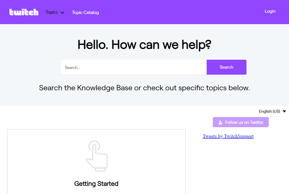 Página de soporte de Twitch.  Solucionar error de carga de imagen de perfil de Twitch