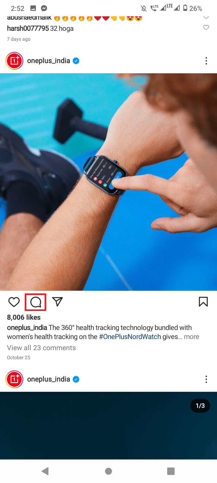toque el icono de comentario.  Cómo ver lo que le gusta a alguien en Instagram