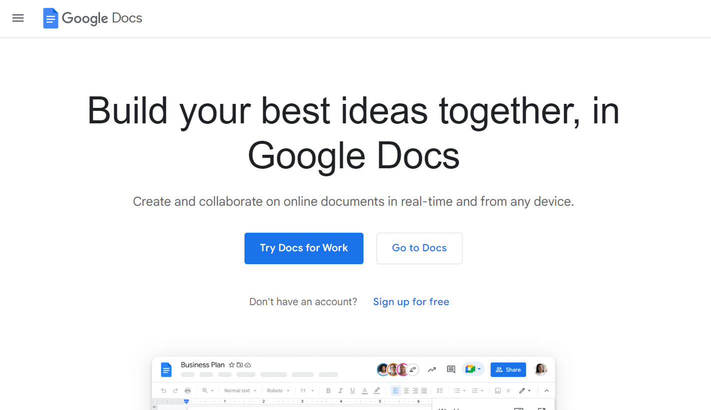 Visite el sitio web de Google Docs e inicie sesión en su cuenta