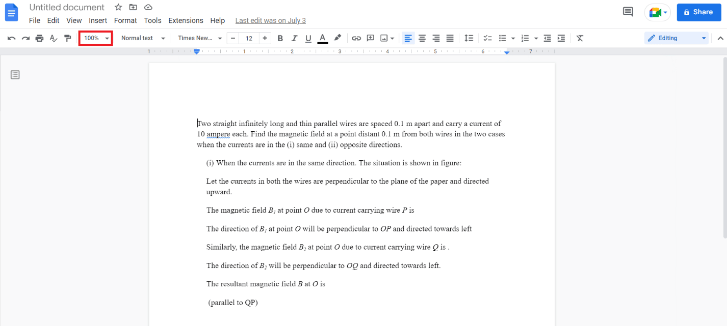 Haga clic en el menú desplegable Zoom de la barra de herramientas y seleccione 100% de las opciones disponibles
