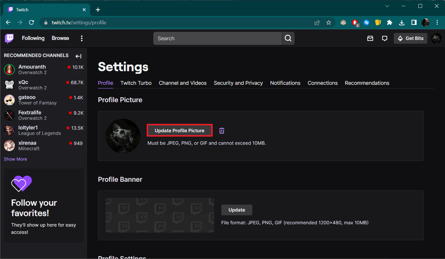 Haga clic en Actualizar imagen de perfil