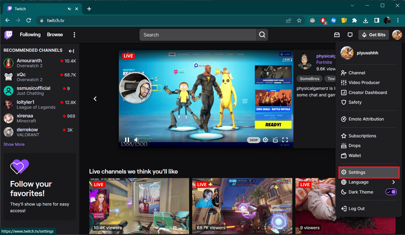 Haga clic en su imagen de perfil y seleccione Configuración de la lista