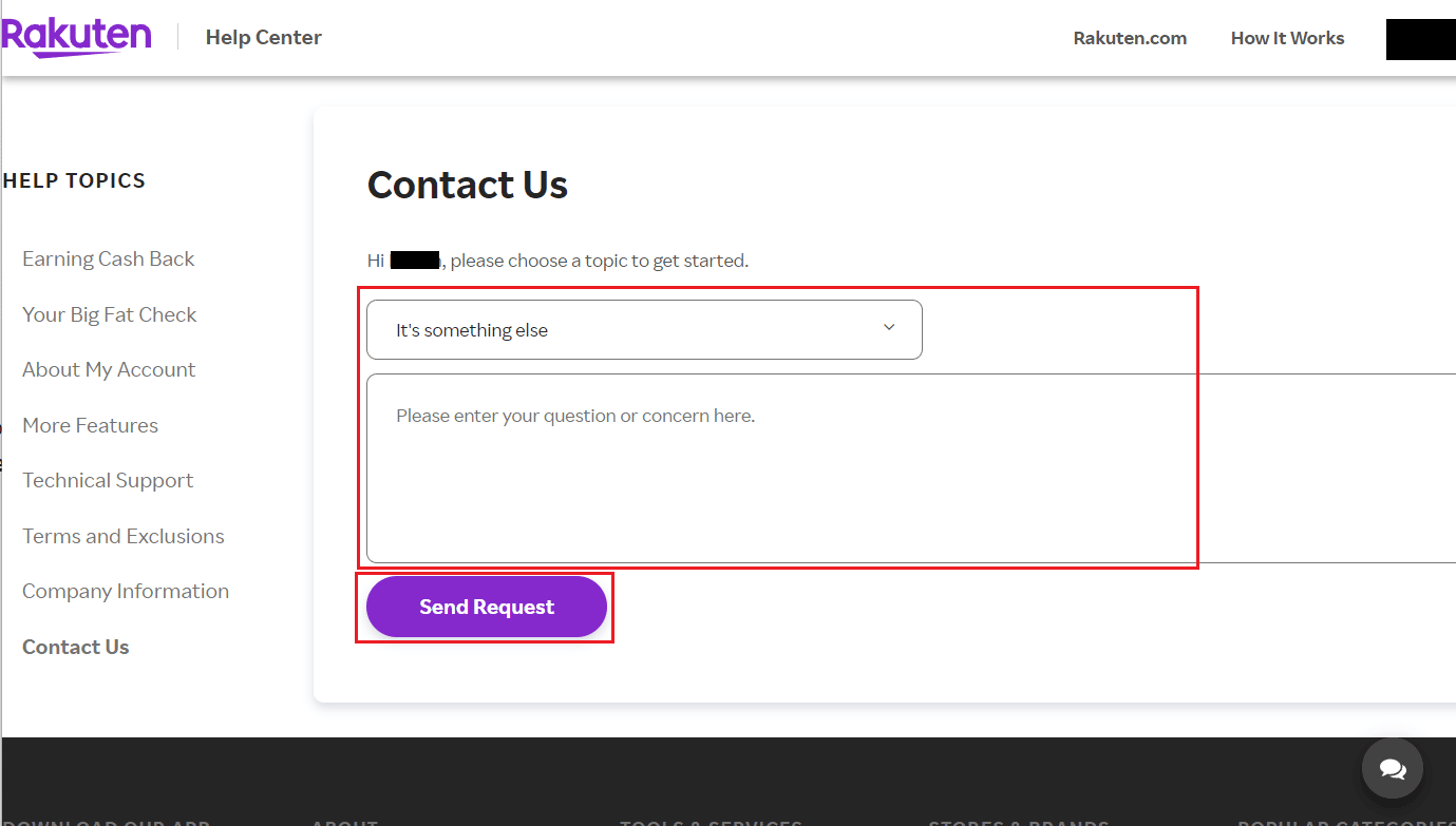 Seleccione Privacidad de datos o Es otra cosa: escriba su solicitud de eliminación de cuenta en el cuadro de consulta provisto y haga clic en Enviar solicitud |  la mejor manera de usar Rakuten