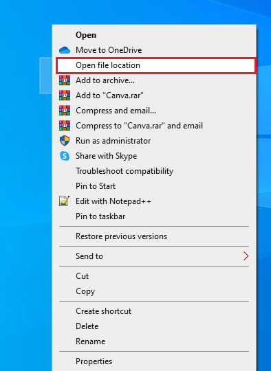 haga clic en Abrir ubicación de archivo