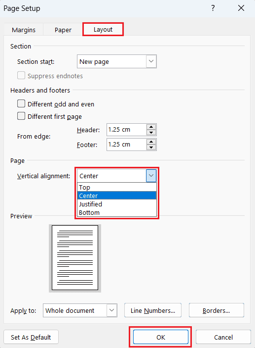 Seleccione la pestaña Diseño - Elija Superior, Centro, Justificado o Inferior - Aceptar