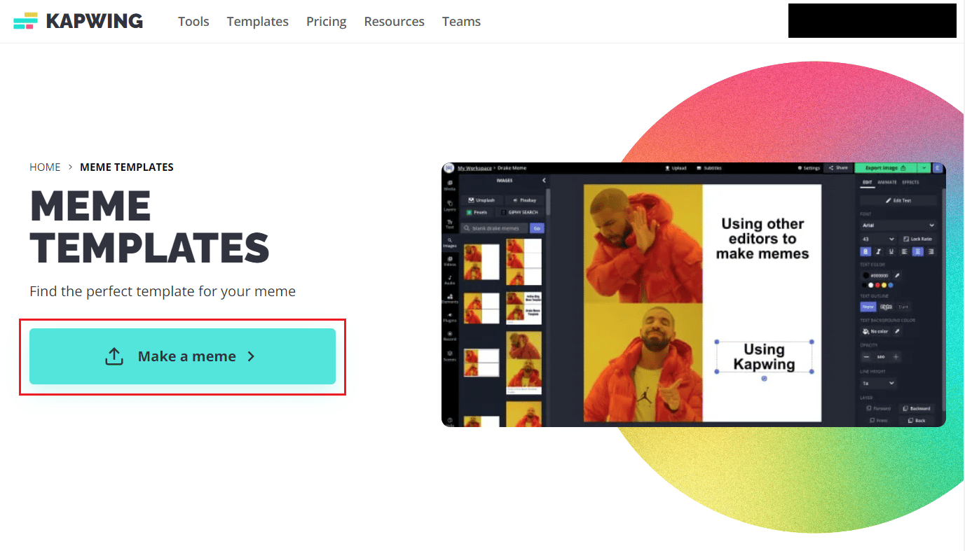 Haz clic en Hacer un meme