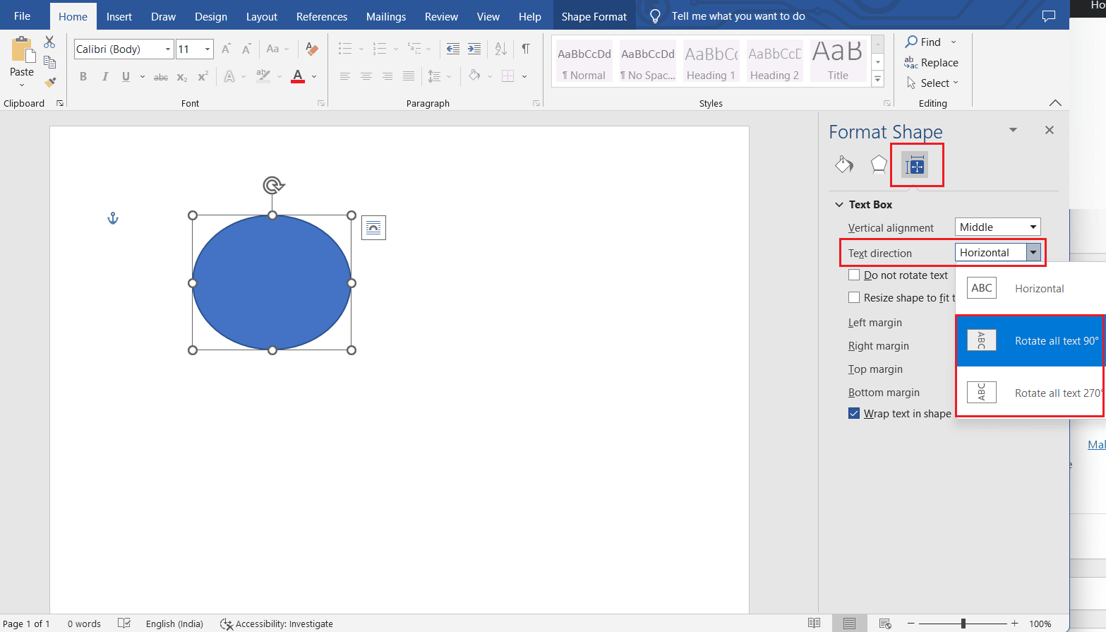 Girar todo el texto 90° o Girar todo el texto 270°
