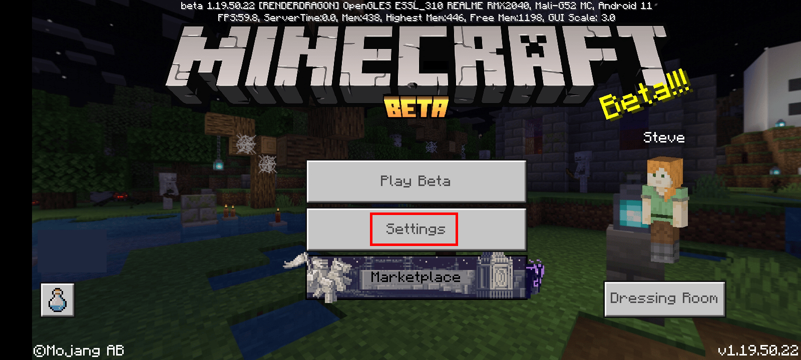 Toque en Configuración | cerrar sesión en Minecraft PE