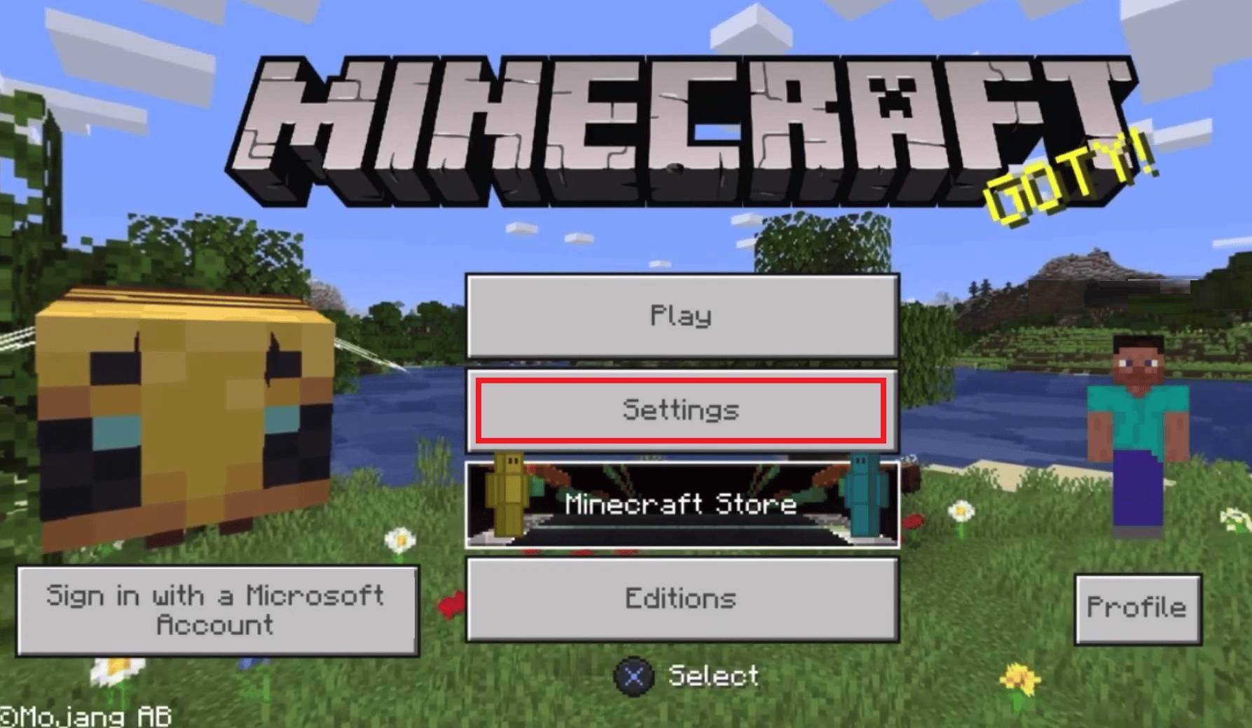Desde la pantalla de inicio del juego Minecraft en PS4, selecciona Configuración |