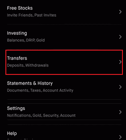 transferencias en la aplicación Robinhood. Cómo desvincular su cuenta bancaria de Robinhood