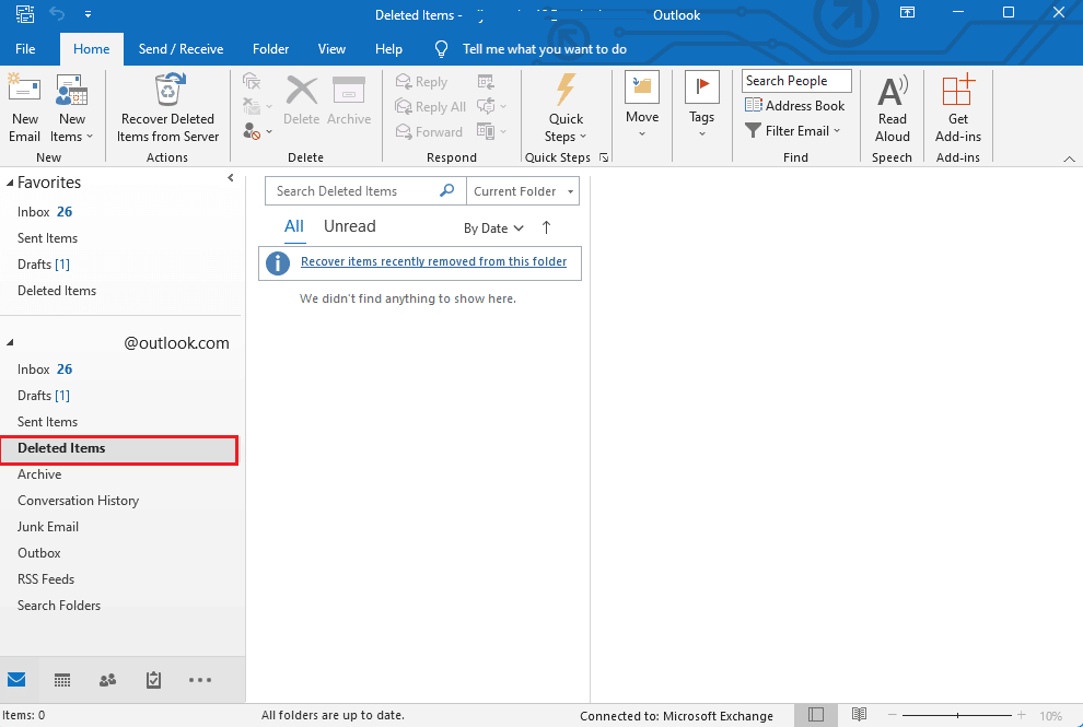 Elementos eliminados en Outlook