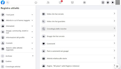 registro de actividad de facebook
