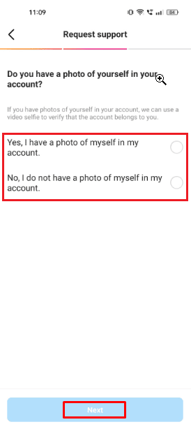 Seleccione la opción Sí o No si ha subido una foto de perfil de usted mismo o no y toque Siguiente