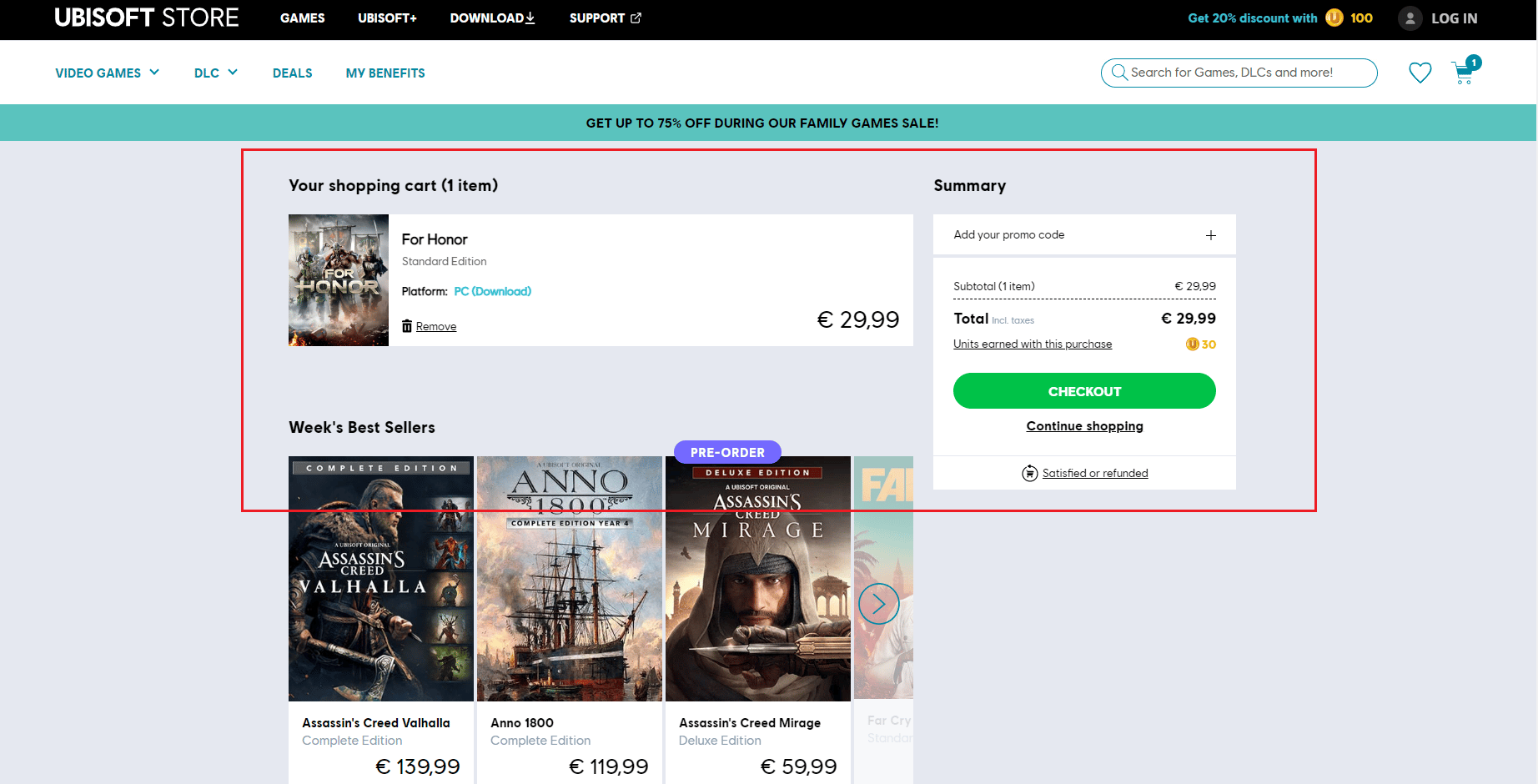 For Honor en el carrito de Ubisoft