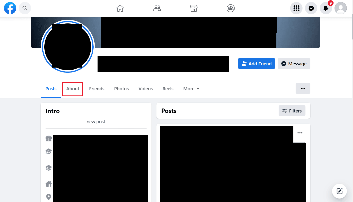 Haga clic en la pestaña Acerca de en la página de perfil