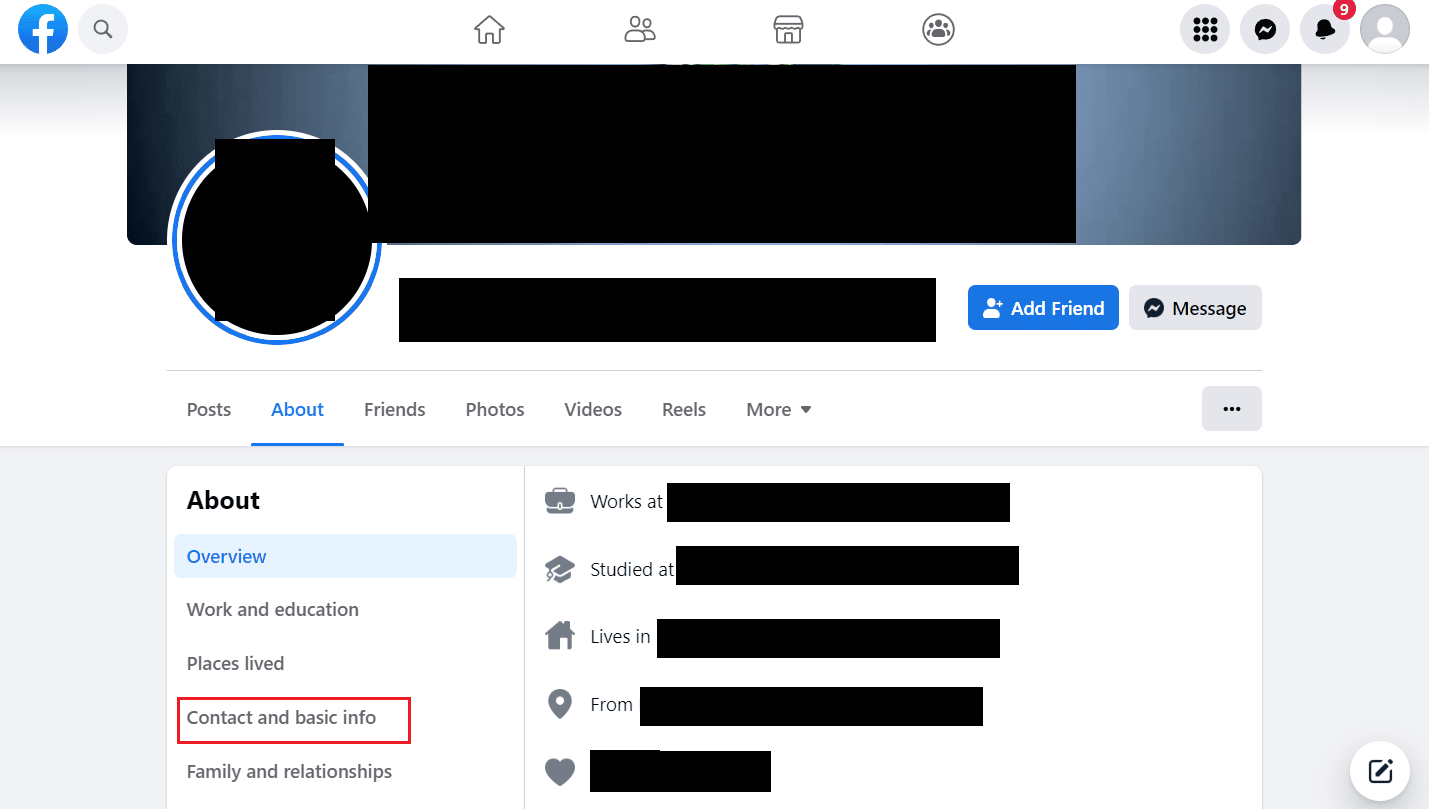 haga clic en la opción Contacto e información básica en el panel izquierdo