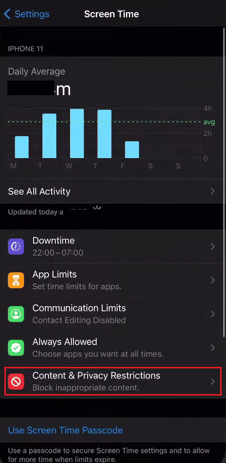 Toque Restricciones de contenido y privacidad