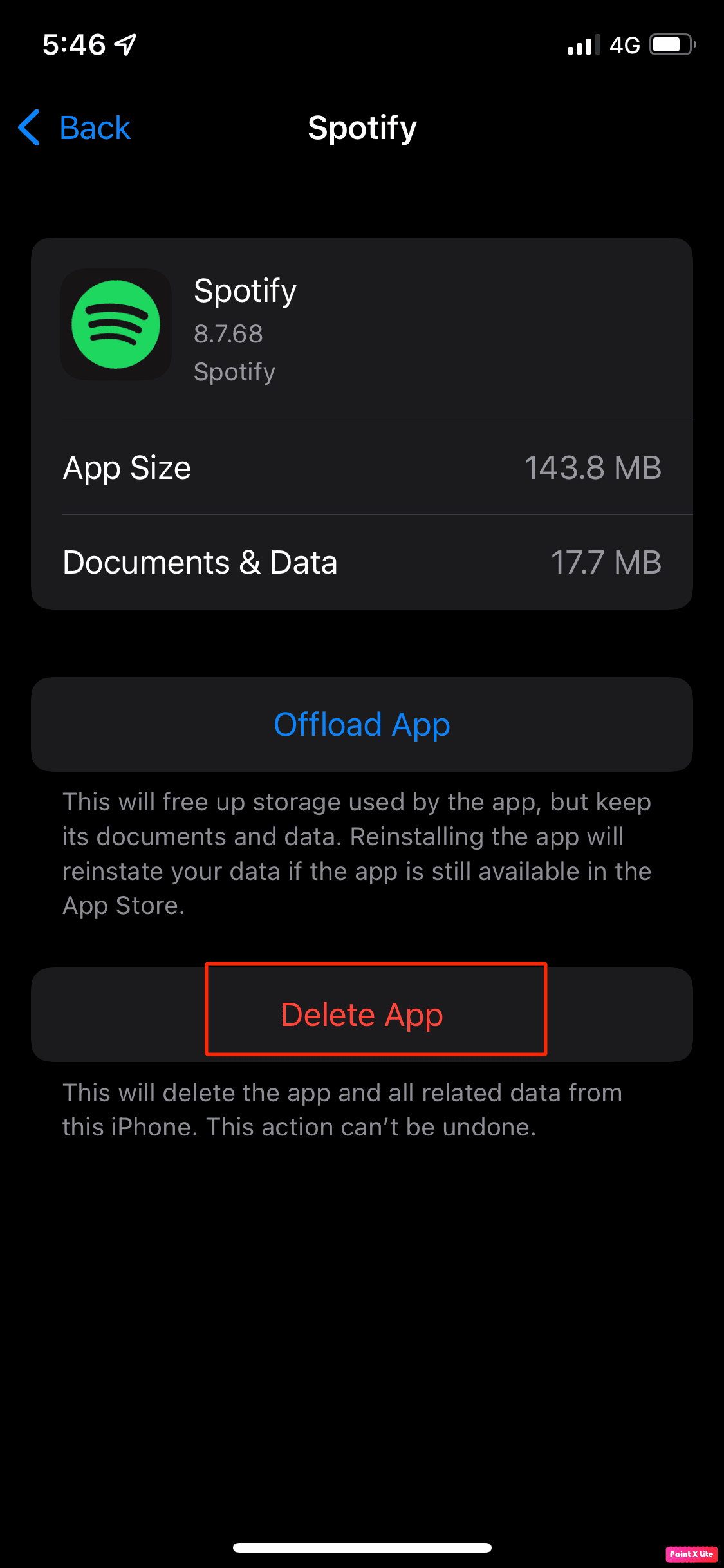 haga clic en eliminar aplicación.  Arreglar No se puede iniciar sesión en Spotify con la contraseña correcta
