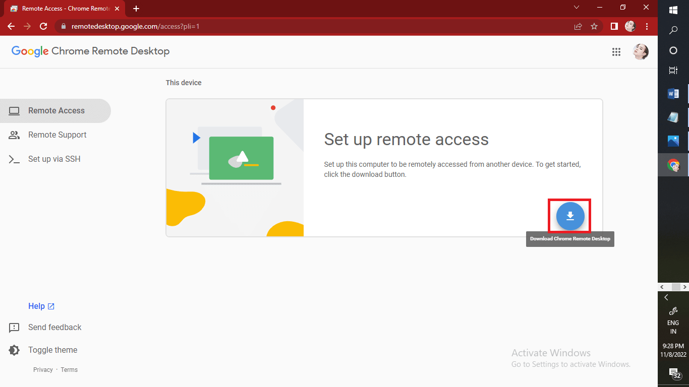 Una vez que se abra la página web, haga clic en el icono Descargar de la página de configuración. 