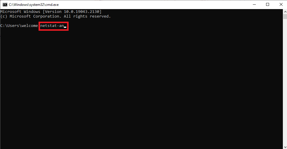 En la ventana del símbolo del sistema, escriba netstat an y presione la tecla Intro