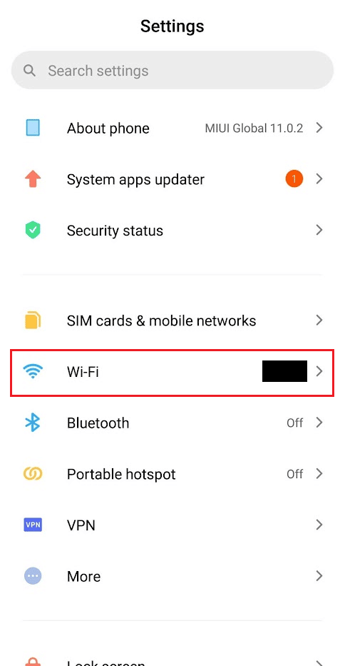 Menú de configuración de Wi-Fi |  encontrar la dirección IP de alguien por número de teléfono