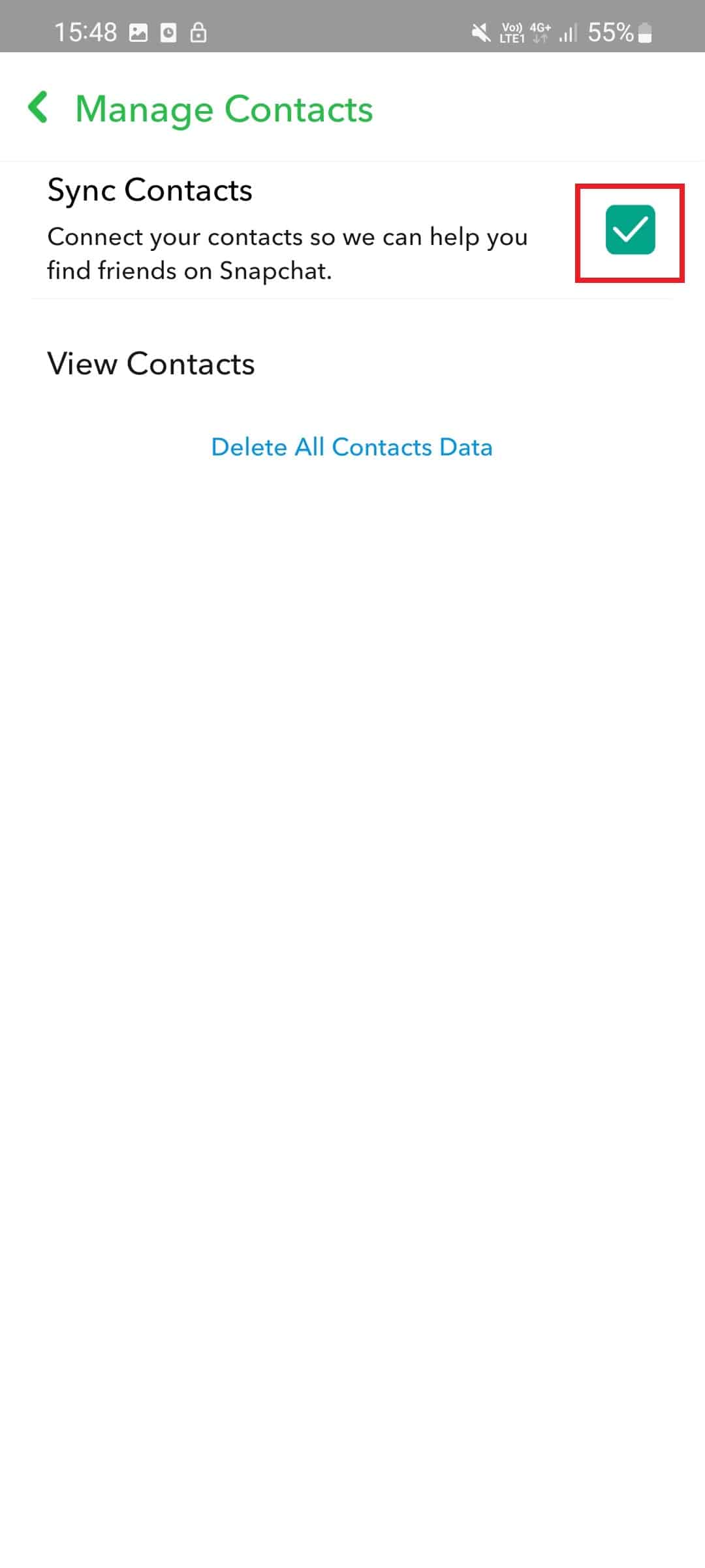 opción de sincronización de contactos