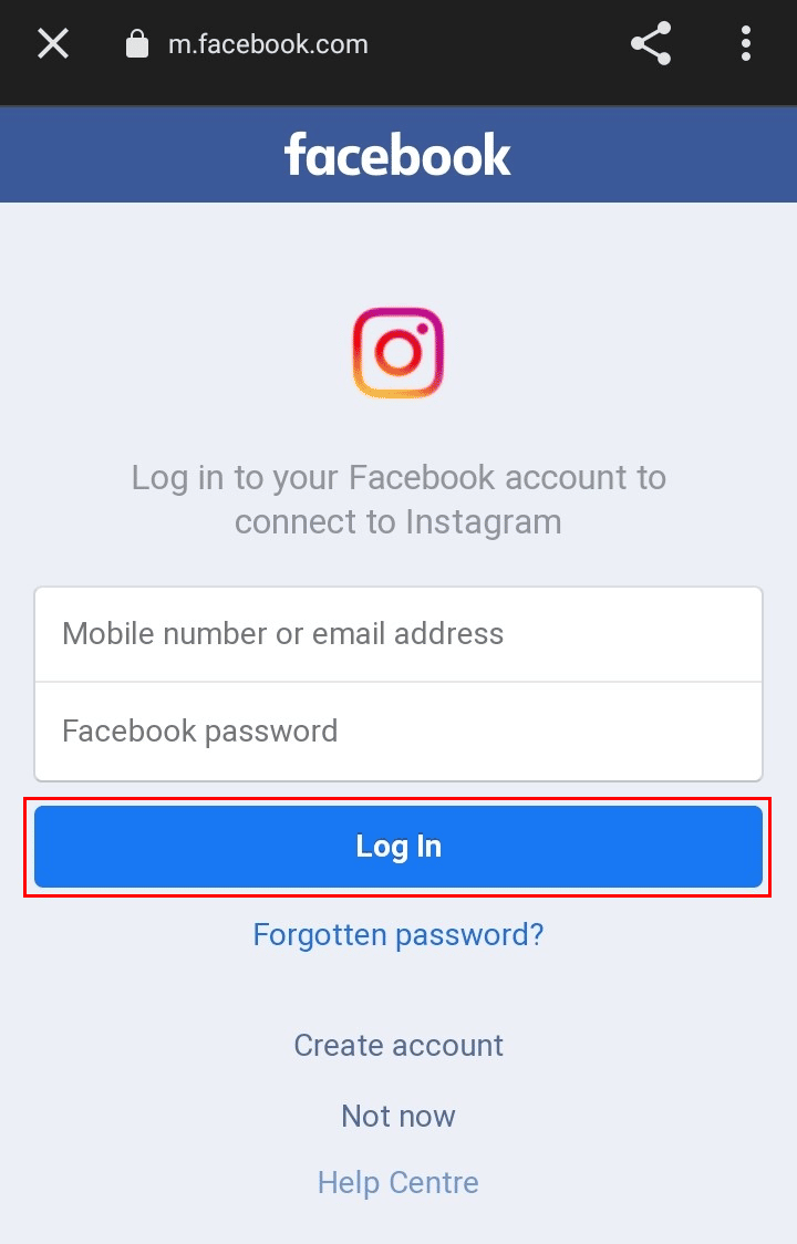 Toca la opción Iniciar sesión con Facebook |  |  Cómo iniciar sesión en Instagram sin número de teléfono y correo electrónico