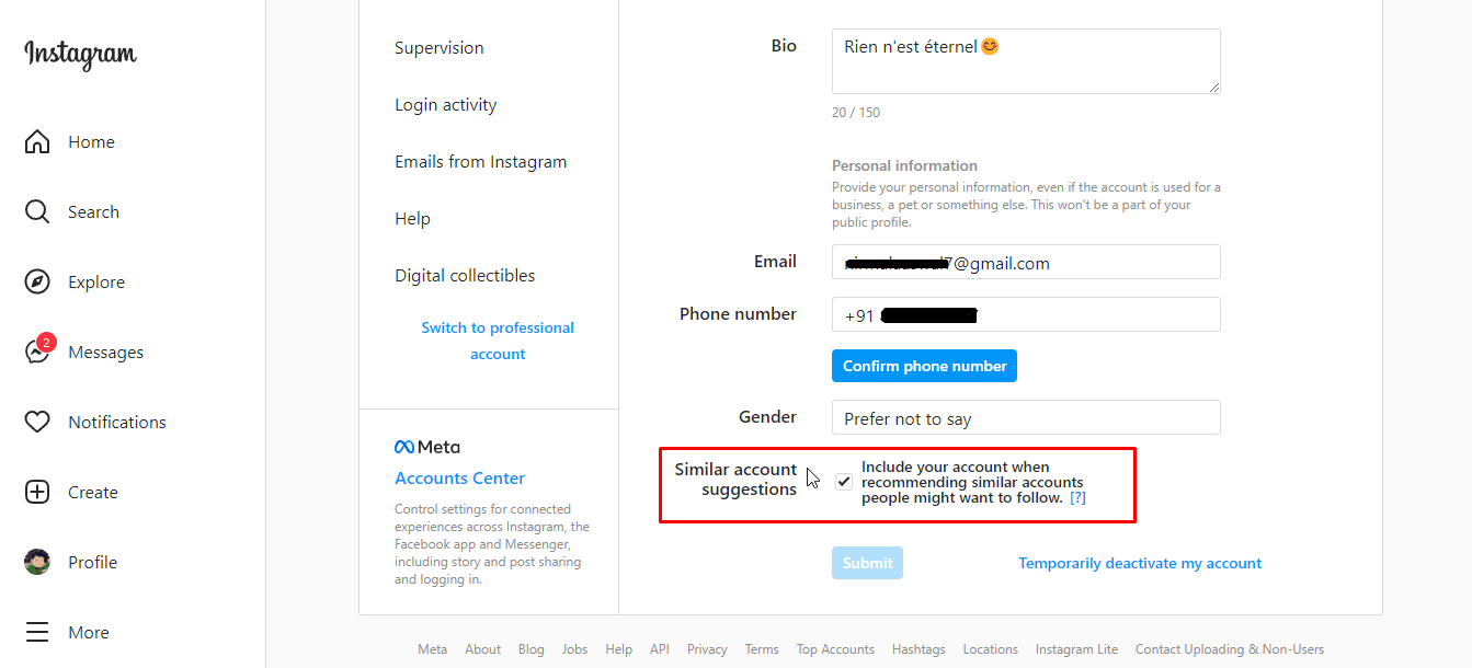 debe deshabilitar funciones de sugerencias de cuentas similares porque no es tan útil y hace que su cuenta de Instagram sea vulnerable a los bots de spam. | ¿Instagram sigue cuentas al azar?
