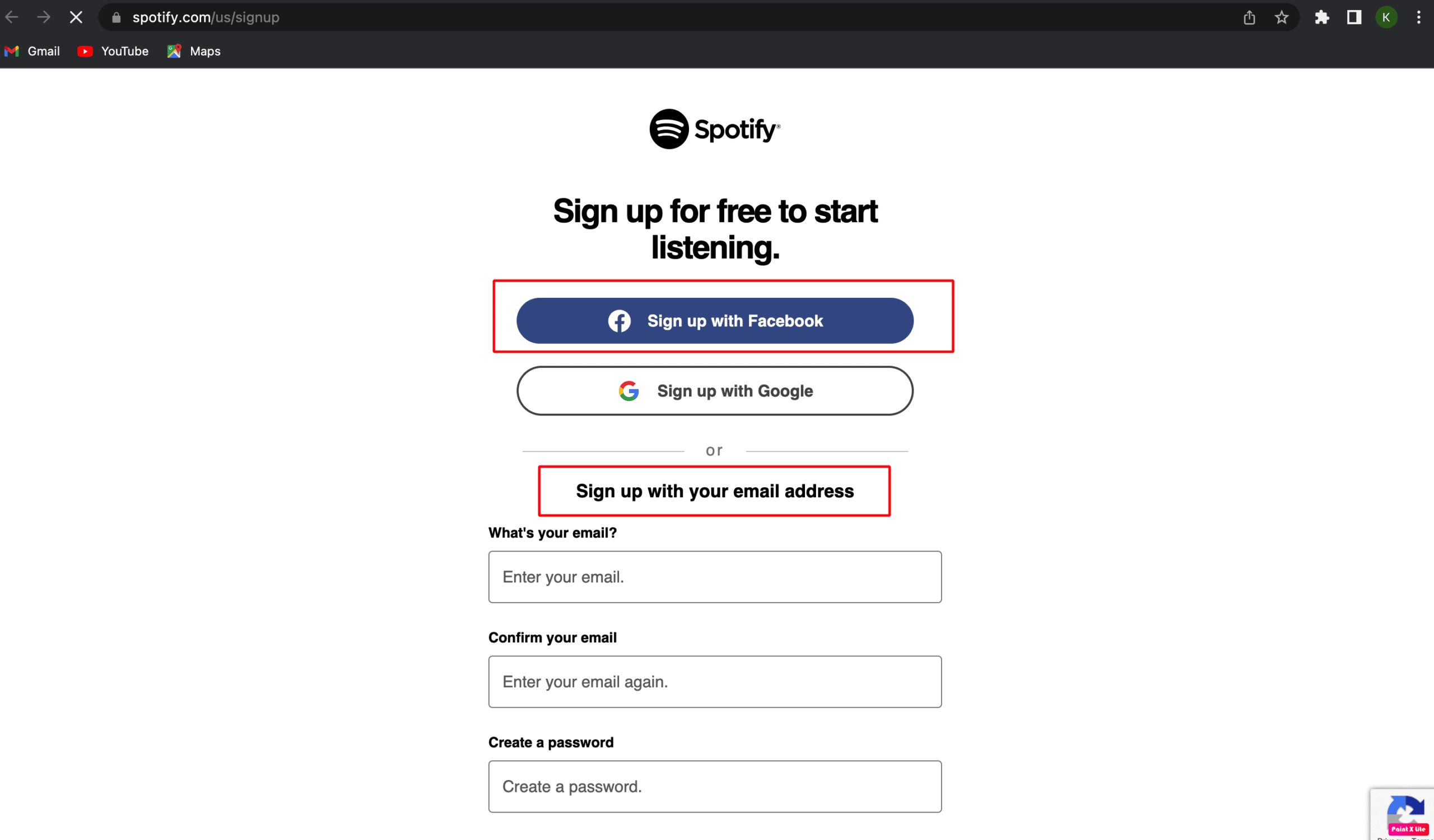 registrarse opciones facebook o correo electrónico